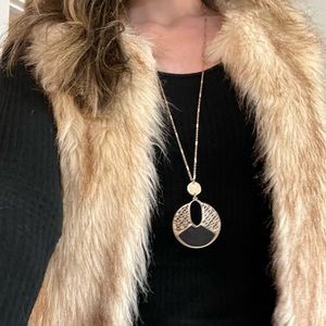 32’ Long Gold and Black Circle Pendant Necklace
